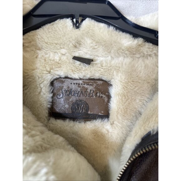 St Johns Bay XL Faux Shearling Lined Leather Jacket Brown Aviator Bomber Coat - Picture 3 of 11
